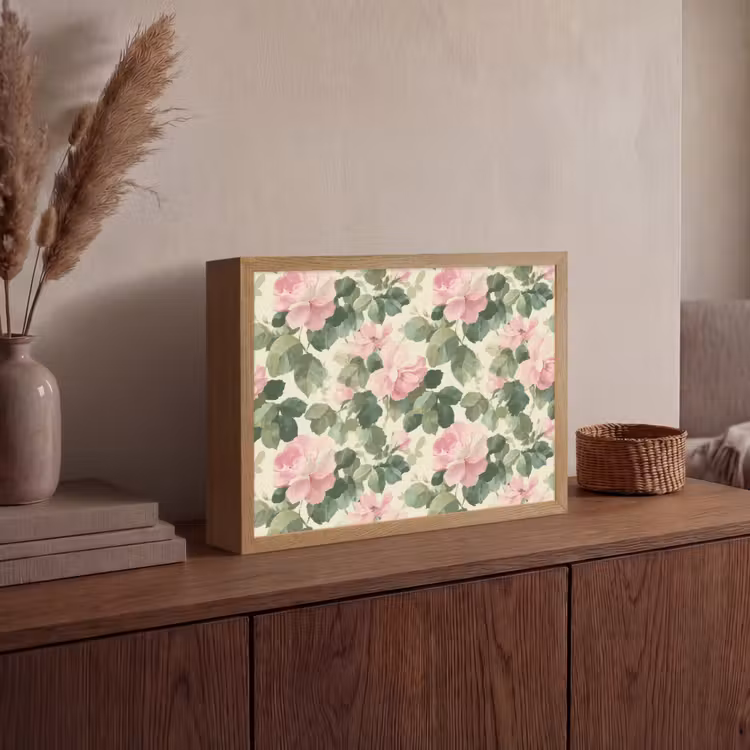 Rozen - Botanisch - Roze Light Box met batterij (Wandlamp) middel 907 -sfeer2