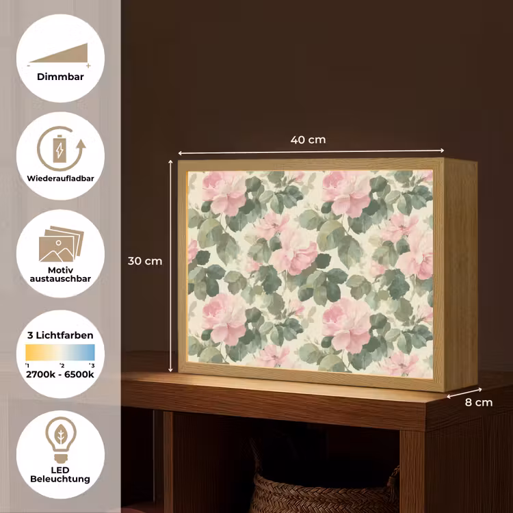 Rozen - Botanisch - Roze Light Box met batterij (Wandlamp) middel 907 -USP_websiteoverzichtDE