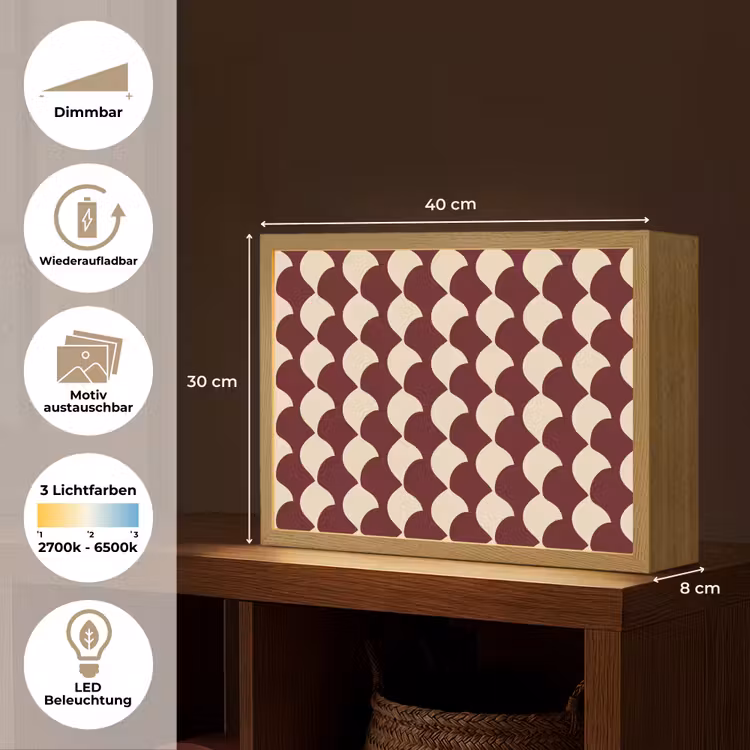 Rood - Tegelpatroon - Crème Light Box met batterij (Wandlamp) middel 907 -USP_websiteoverzichtDE