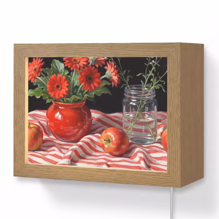 Lightbox - Wandleuchte - Rote Blumen – Vase - Rode bloemen - Vaas Light Box met kabel (Wandlamp) klein