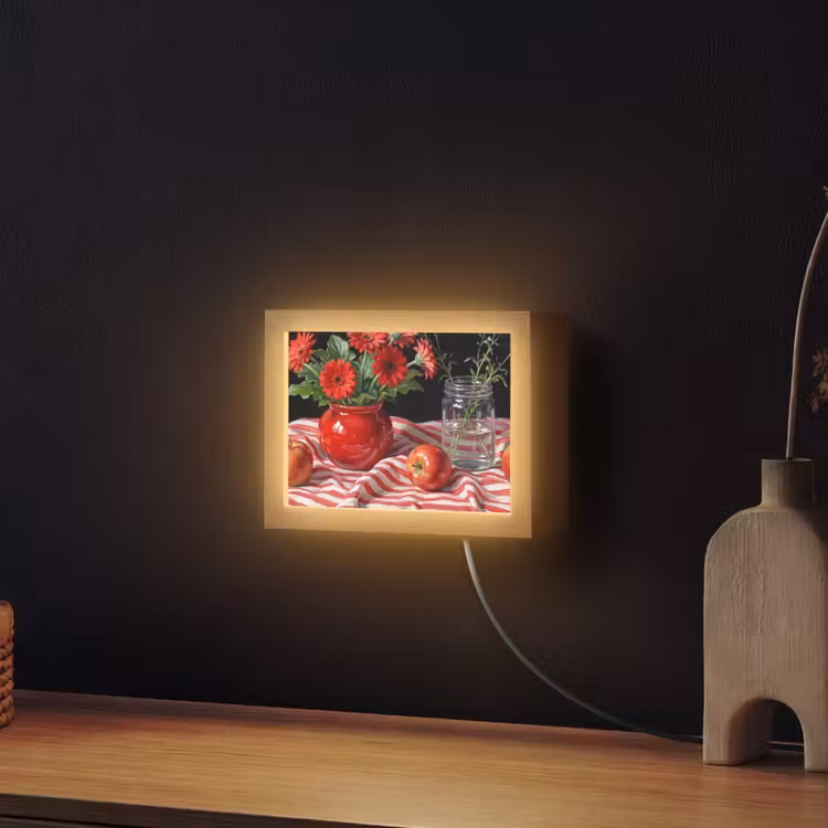 Lightbox - Wandleuchte - Rote Blumen – Vase - Rode bloemen - Vaas Light Box met kabel (Wandlamp) klein