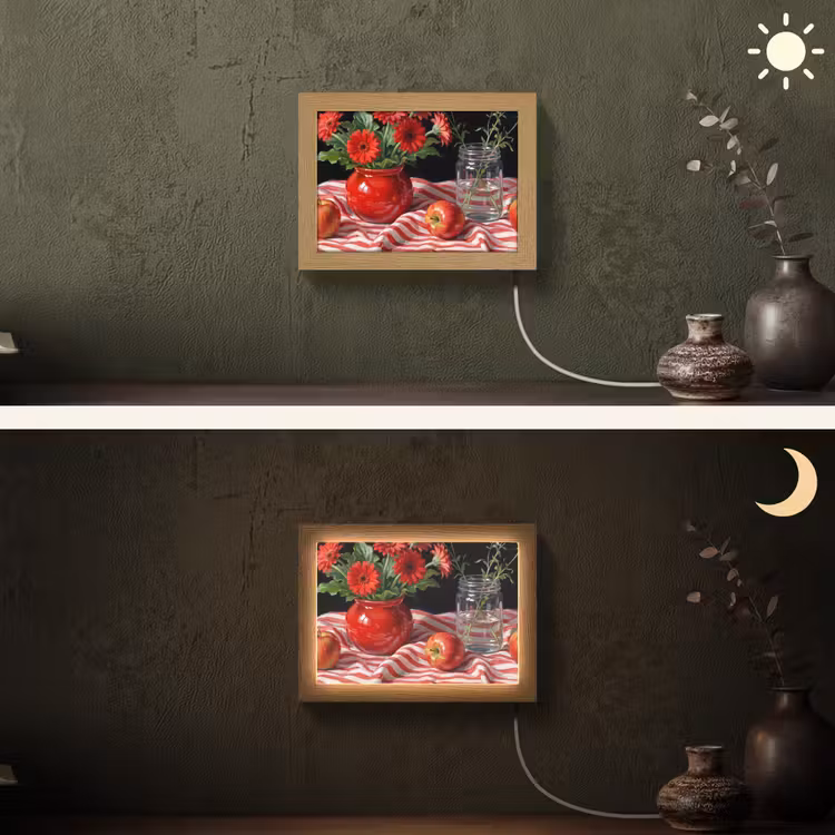 Lightbox - Wandleuchte - Rote Blumen – Vase - Rode bloemen - Vaas Light Box met kabel (Wandlamp) klein