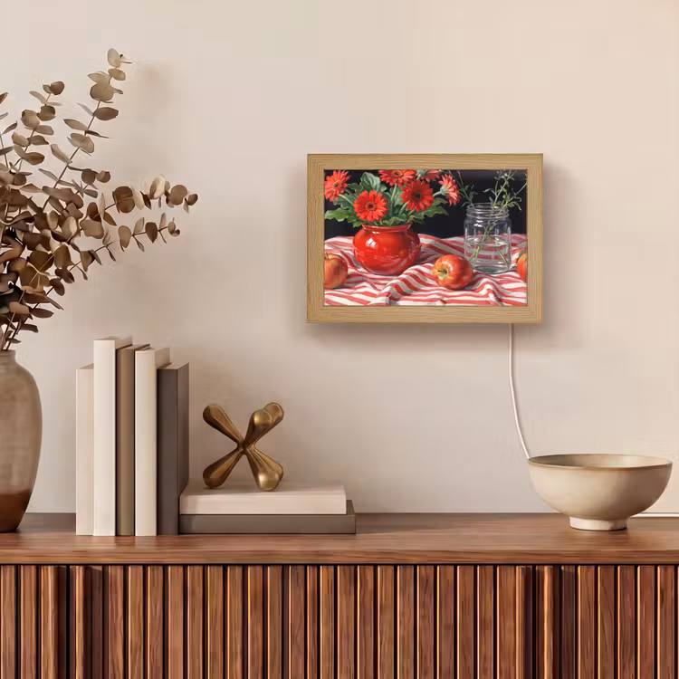 Lightbox - Wandleuchte - Rote Blumen – Vase - Rode bloemen - Vaas Light Box met kabel (Wandlamp) klein