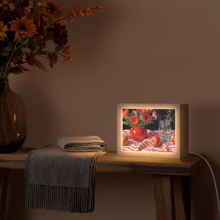 Lightbox - Wandleuchte - Rote Blumen – Vase - Rode bloemen - Vaas Light Box met kabel (Wandlamp) klein