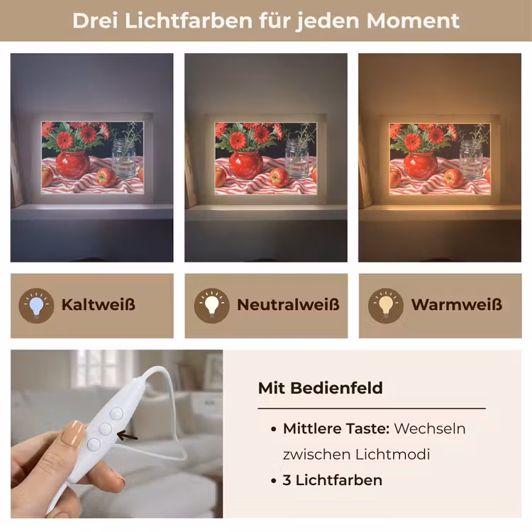 Lightbox - Wandleuchte - Rote Blumen – Vase - Rode bloemen - Vaas Light Box met kabel (Wandlamp) klein