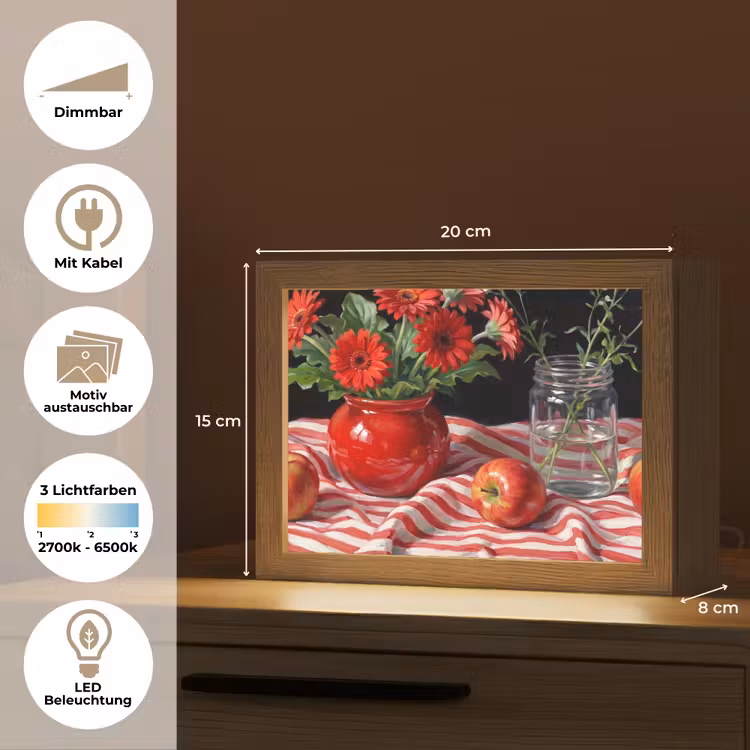Lightbox - Wandleuchte - Rote Blumen – Vase - Rode bloemen - Vaas Light Box met kabel (Wandlamp) klein