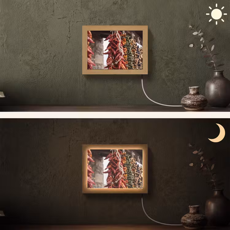 Lightbox - Wandleuchte - Rote Chilischoten – Essen - Rode pepers - Eten Light Box met kabel (Wandlamp) klein