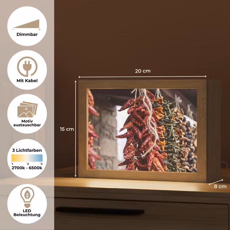 Lightbox - Wandleuchte - Rote Chilischoten – Essen - Rode pepers - Eten Light Box met kabel (Wandlamp) klein
