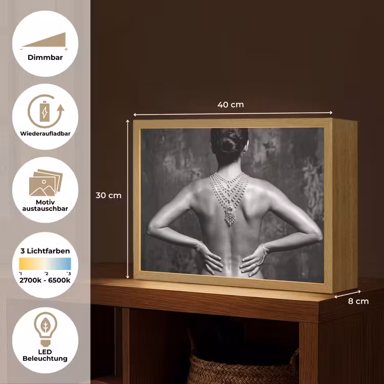 Rug - Ketting - Portret - Zwart - Wit - Glamour Light Box met batterij (Wandlamp) middel -USP_websiteoverzichtDE