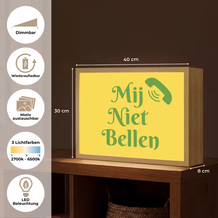 Mij niet bellen - Telefoon - Geel Light Box met batterij (Wandlamp) middel -USP_websiteoverzichtDE