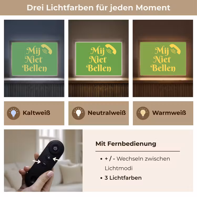Mij niet bellen - Telefoon - Groen Light Box met batterij (Wandlamp) middel -USP_lichtkleurDE