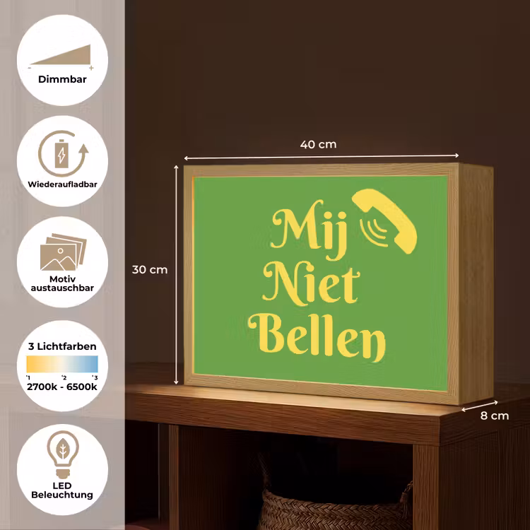 Mij niet bellen - Telefoon - Groen Light Box met batterij (Wandlamp) middel -USP_websiteoverzichtDE