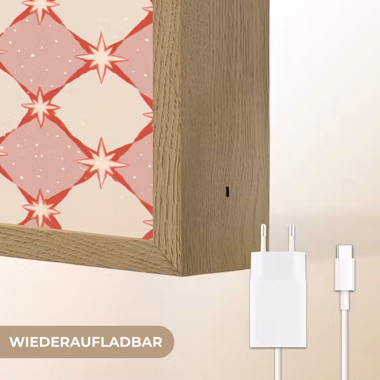 Ruiten - Sterren - Vintage - Oudroze - Rood Light Box met batterij (Wandlamp) middel 907 -USP_websiteoplaadbaarDE