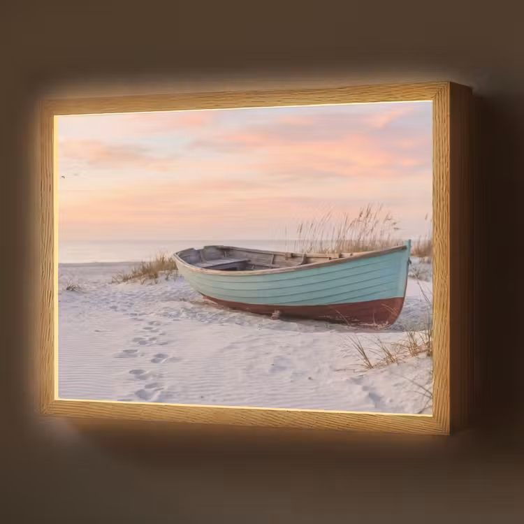 Rustiek - Roeiboot - Zandstrand Light Box met batterij (Wandlamp) middel -z3d_website