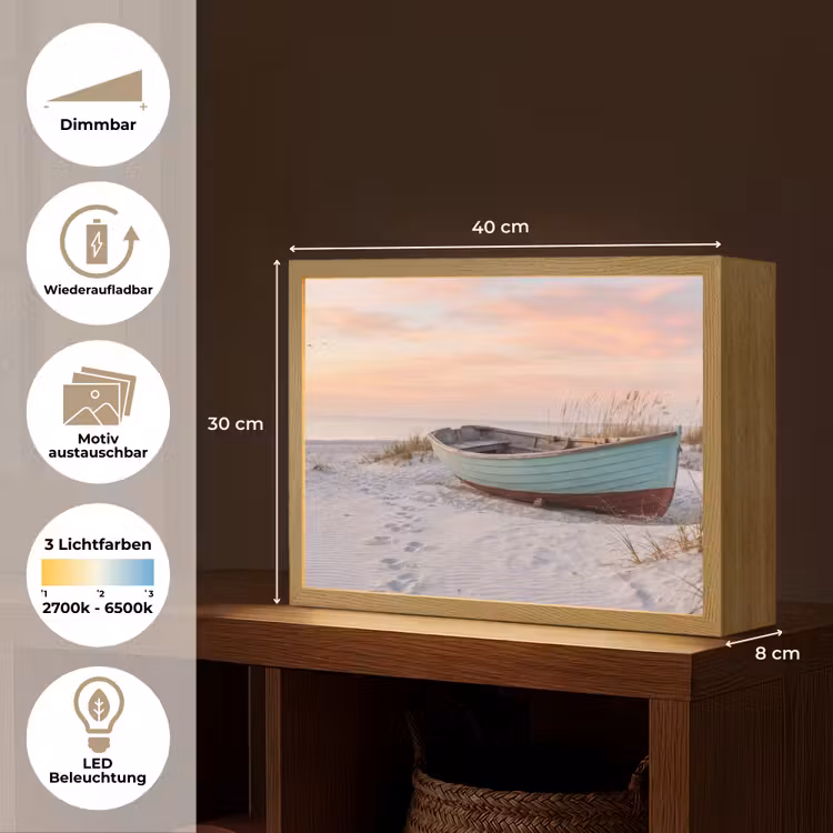 Rustiek - Roeiboot - Zandstrand Light Box met batterij (Wandlamp) middel -USP_websiteoverzichtDE