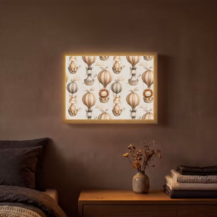 Safari - Luchtballonen - Taupe Light Box met batterij (Wandlamp) middel 907 -sfeer4