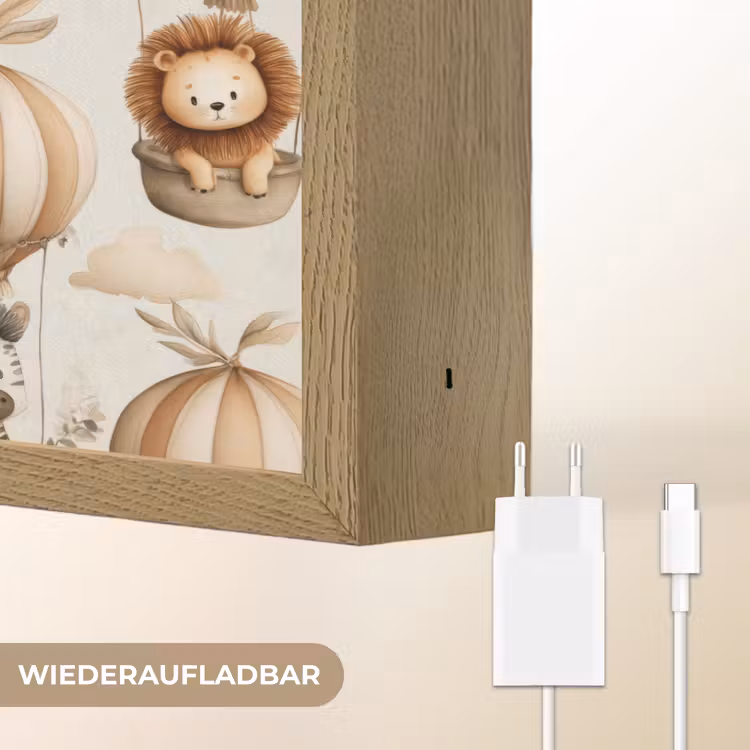 Safari - Luchtballonen - Taupe Light Box met batterij (Wandlamp) middel 907 -USP_websiteoplaadbaarDE