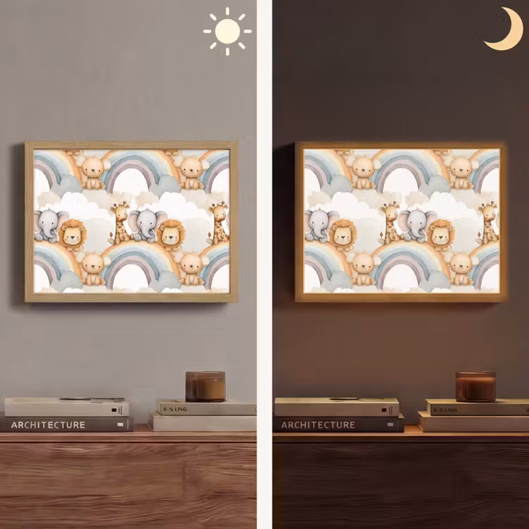 Safari - Regenboog - Kleurrijk Light Box met batterij (Wandlamp) middel 907 -sfeer3