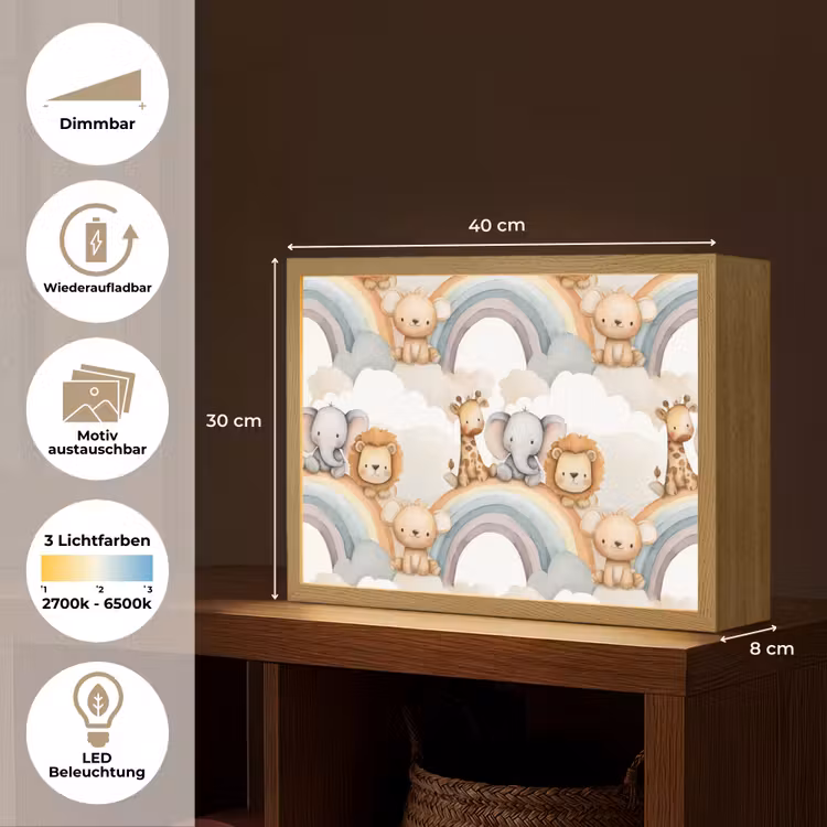 Safari - Regenboog - Kleurrijk Light Box met batterij (Wandlamp) middel 907 -USP_websiteoverzichtDE