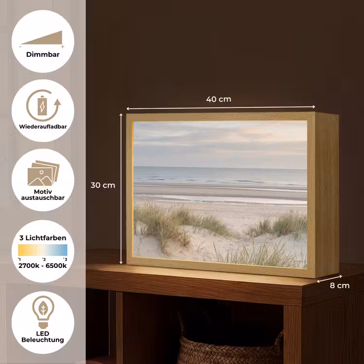 Zandstrand - Bewolkt - Duinen Light Box met batterij (Wandlamp) middel -USP_websiteoverzichtDE