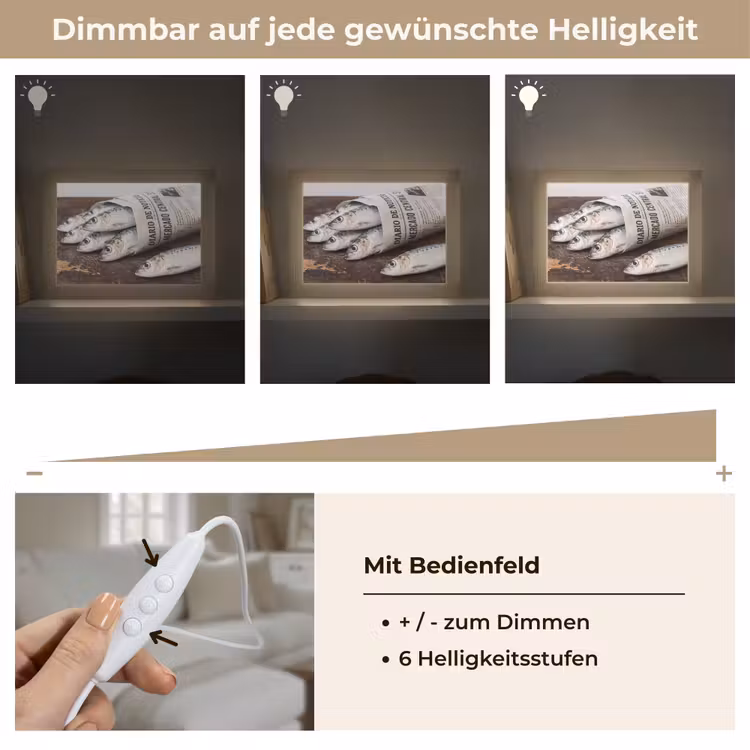 Lightbox - Wandleuchte - Sardine – Zeitung – Schneidebrett - Sardientje - krant - snijplank Light Box met kabel (Wandlamp) klein