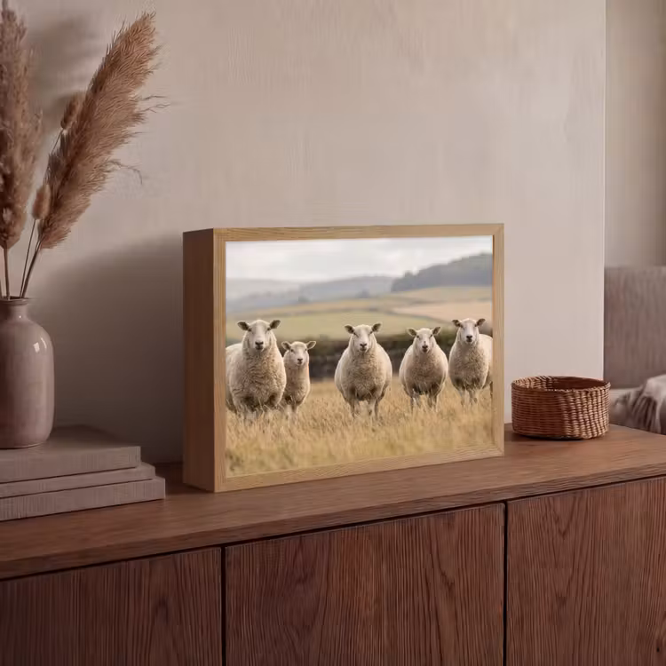 Schapen - Weidenlandschap - Heuvels Light Box met batterij (Wandlamp) middel -sfeer2