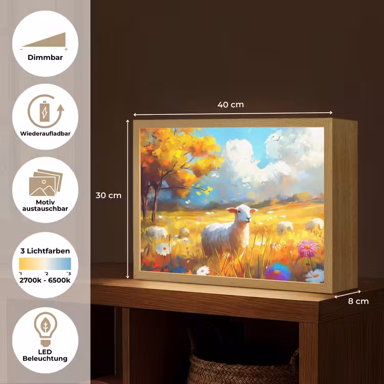 Schaap - Weide - Bloemen Light Box met batterij (Wandlamp) middel -USP_websiteoverzichtDE