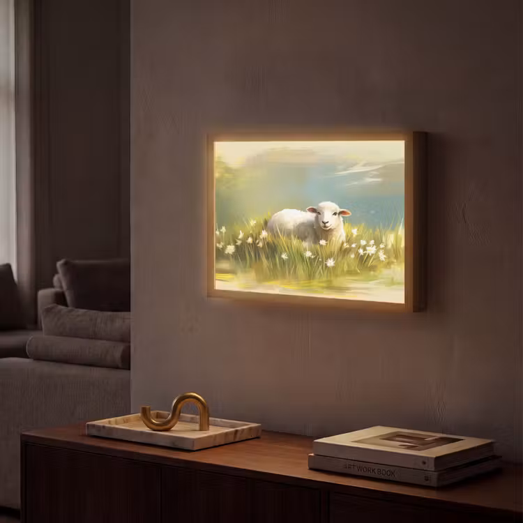 Schaap - Weide - Groen Light Box met batterij (Wandlamp) middel -sfeer1