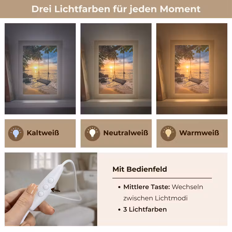 Schommel - Strand - Zonsondergang - Natuur - Oranje Light Box met kabel (Wandlamp) klein -USP_lichtkleurDE