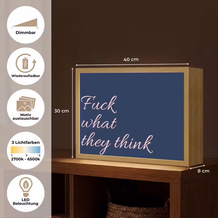 Fuck what they think - Blauw - Cursief Light Box met batterij (Wandlamp) middel -USP_websiteoverzichtDE