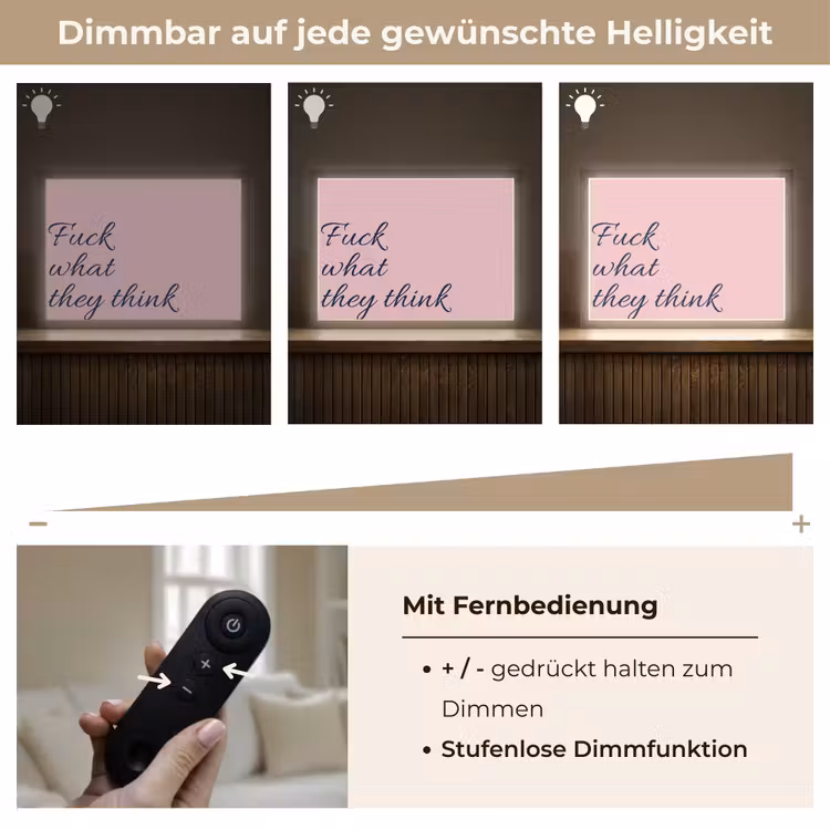 Fuck what they think - Roze - Minimalistisch Light Box met batterij (Wandlamp) middel -USP_dimbaarDE