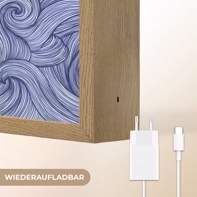 Schip - Golven - Zee - Illustratie - Blauw Light Box met batterij (Wandlamp) middel -USP_websiteoplaadbaarDE