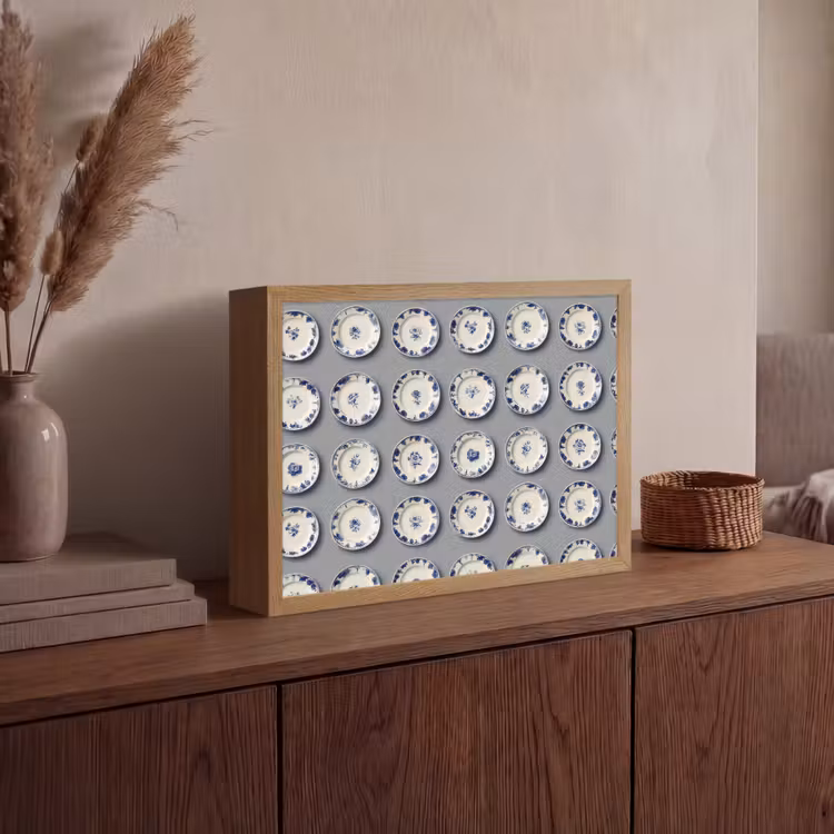 Borden - Bloemen - Blauw - Wit Light Box met batterij (Wandlamp) middel 907 -sfeer2