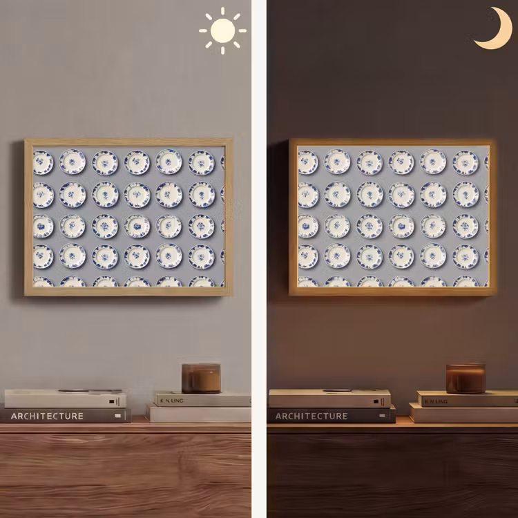 Borden - Bloemen - Blauw - Wit Light Box met batterij (Wandlamp) middel 907 -sfeer3