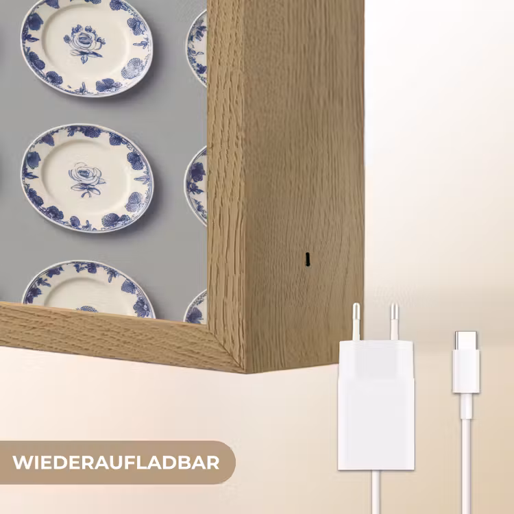 Borden - Bloemen - Blauw - Wit Light Box met batterij (Wandlamp) middel 907 -USP_websiteoplaadbaarDE