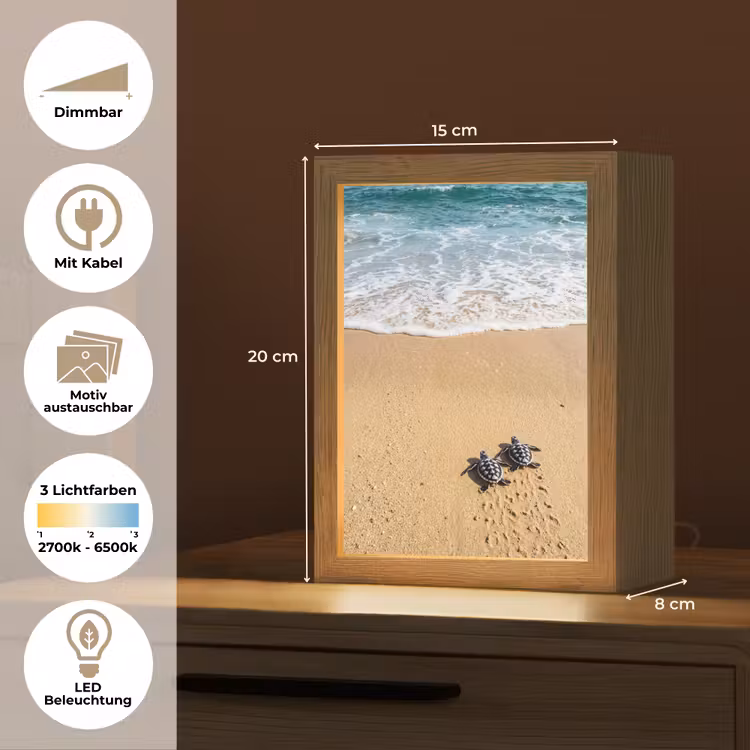 Schildpad - Jong - Strand - Oceaan - Blauw Light Box met kabel (Wandlamp) klein -USP_websiteoverzichtDE