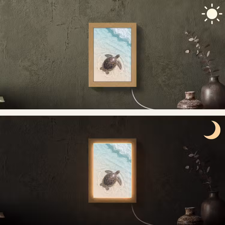 Schildpad - Helder water - Strand - Dieren - Natuur Light Box met kabel (Wandlamp) klein -sfeer3