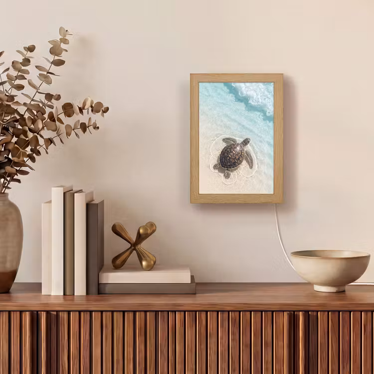 Schildpad - Helder water - Strand - Dieren - Natuur Light Box met kabel (Wandlamp) klein -sfeer2