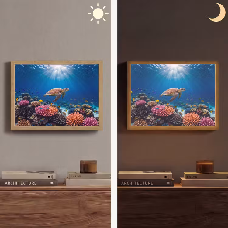 Schildpad - Koraalrif - Oceaan - Dieren - Blauw Light Box met batterij (Wandlamp) middel -sfeer3