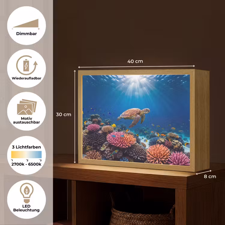 Schildpad - Koraalrif - Oceaan - Dieren - Blauw Light Box met batterij (Wandlamp) middel -USP_websiteoverzichtDE