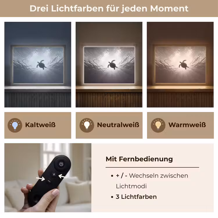 Schildpad - Onderwater - Lichtstralen - Oceaan - Zwart-wit Light Box met batterij (Wandlamp) middel -USP_lichtkleurDE