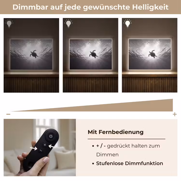 Schildpad - Onderwater - Lichtstralen - Oceaan - Zwart-wit Light Box met batterij (Wandlamp) middel -USP_dimbaarDE