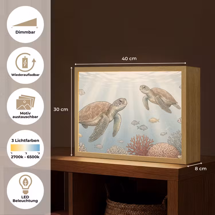 Schildpad - Onderwater - Natuur - Illustratie Light Box met batterij (Wandlamp) middel -USP_websiteoverzichtDE