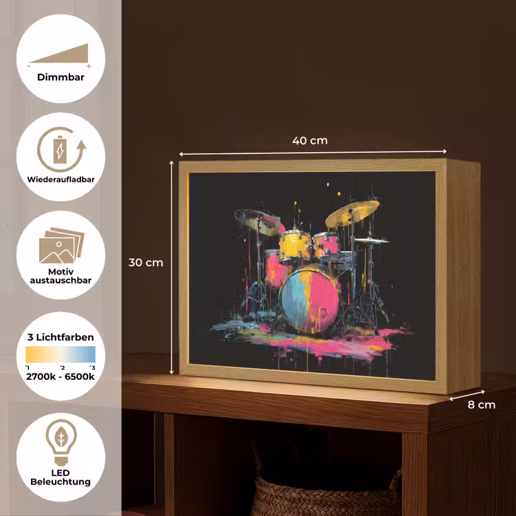 Drumstel - Kleurrijk - Verf - Levendig Light Box met batterij (Wandlamp) middel -USP_websiteoverzichtDE