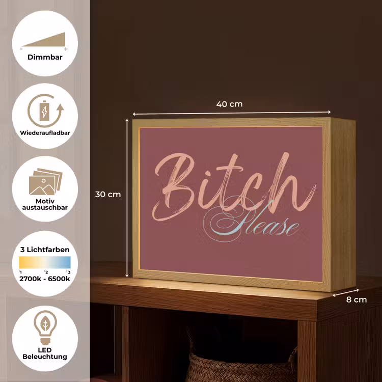 Bitch please - Rood - Blauw Light Box met batterij (Wandlamp) middel -USP_websiteoverzichtDE