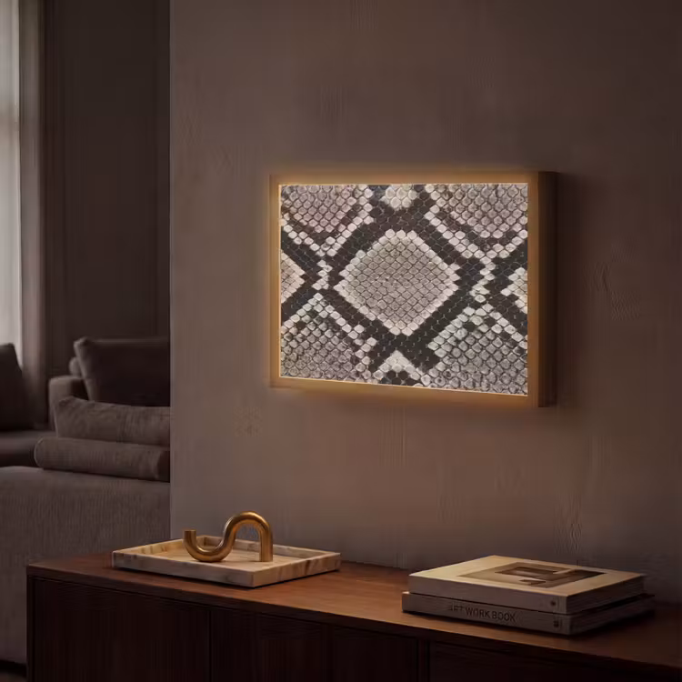 Slangenleer - Patroon - Beige Light Box met batterij (Wandlamp) middel -sfeer1