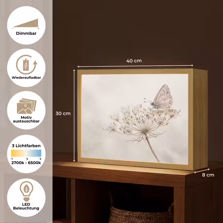 Vlinder - Bloem -Natuur - Beige Light Box met batterij (Wandlamp) middel -USP_websiteoverzichtDE