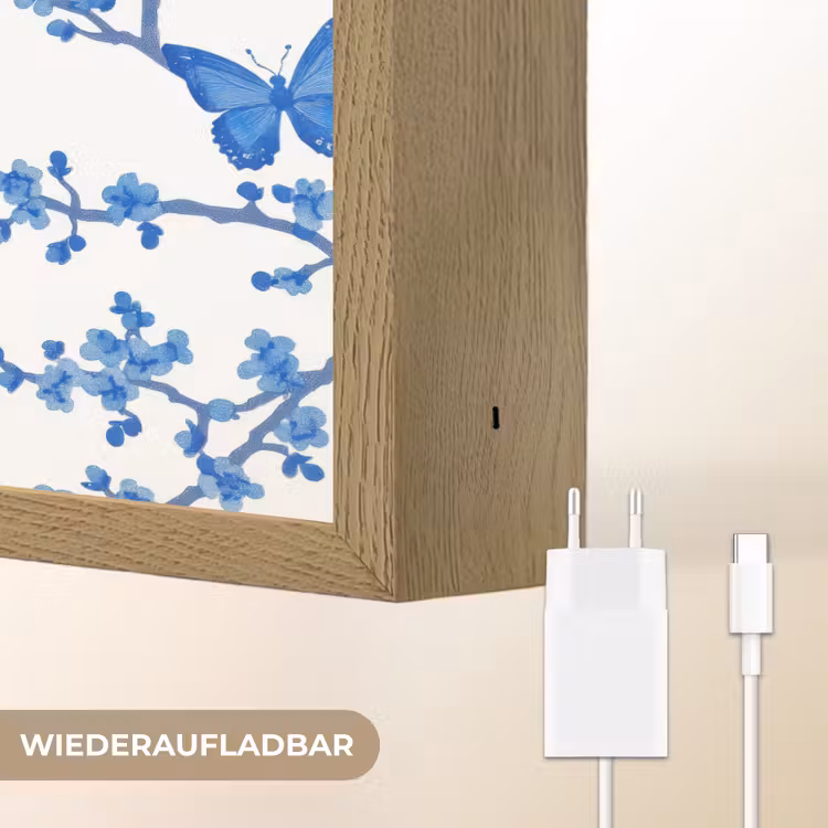 Vlinder - Bloemen - Blauw Light Box met batterij (Wandlamp) middel 907 -USP_websiteoplaadbaarDE