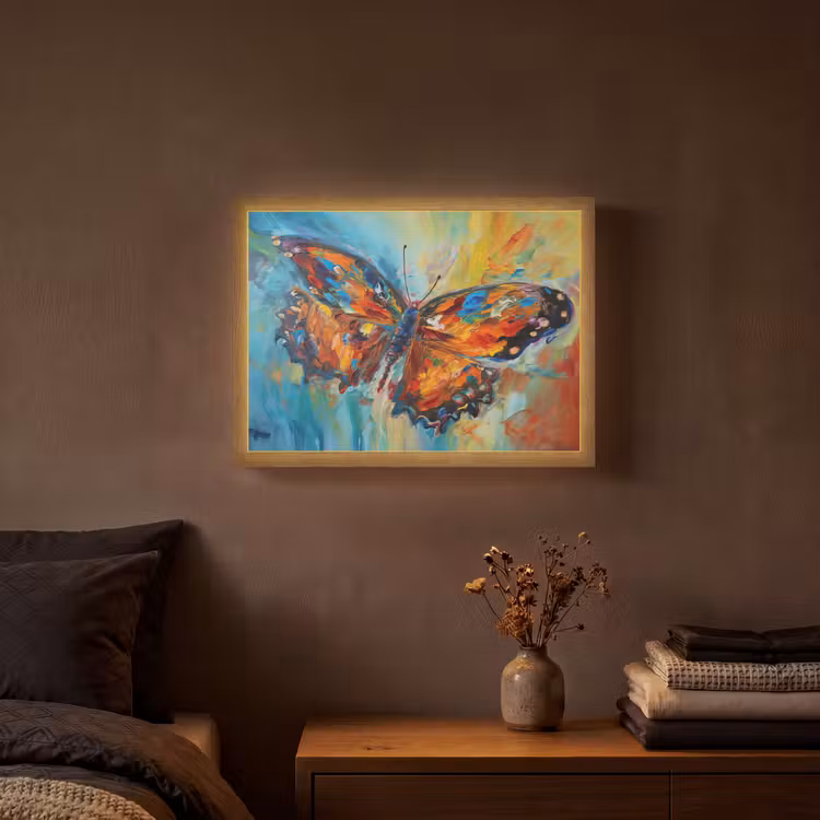 Vlinder - Kleuren - Kunst - Schilderij Light Box met batterij (Wandlamp) middel -sfeer4