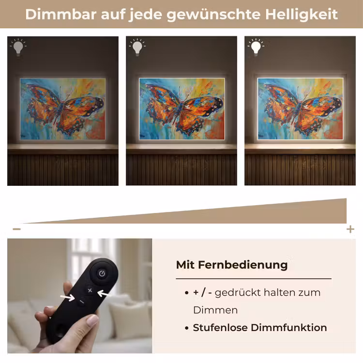 Vlinder - Kleuren - Kunst - Schilderij Light Box met batterij (Wandlamp) middel -USP_dimbaarDE